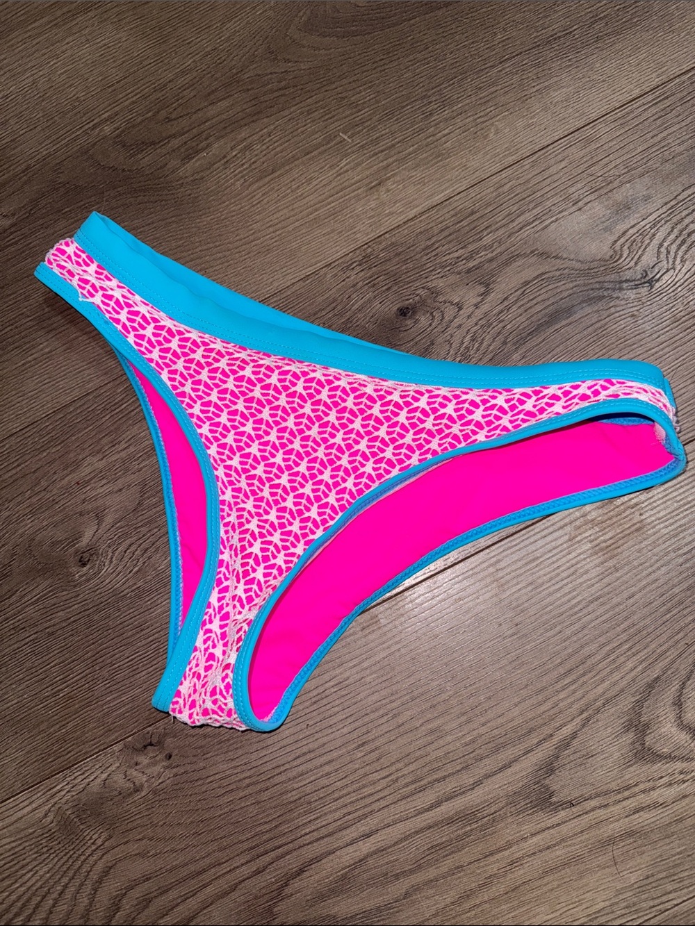 SHEIN Hot Pink Bikini Bottom with Turquoise Trim